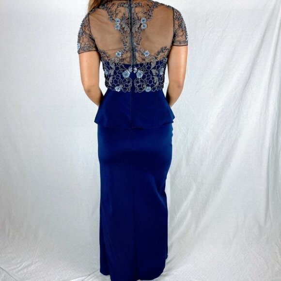 Marchesa Notte Navy Lace Ruffle Formal Gown $1195 - Picture 7 of 13